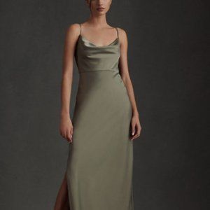 BHLDN Cali Satin Charmeuse Midi Dress - Moss Color
